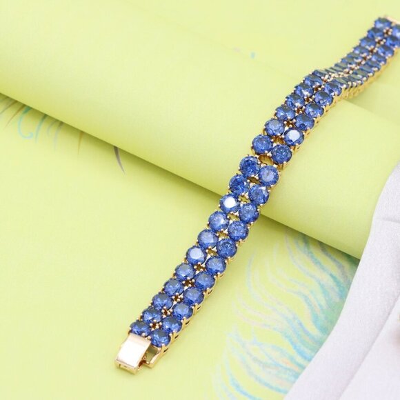 Elegant Rose Gold Bracelet with Blue Crystal Stones, XPBL0635 - Picture 3 of 12